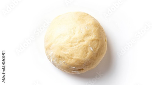 Fresh raw dough ball isolated on white background, seen from above.