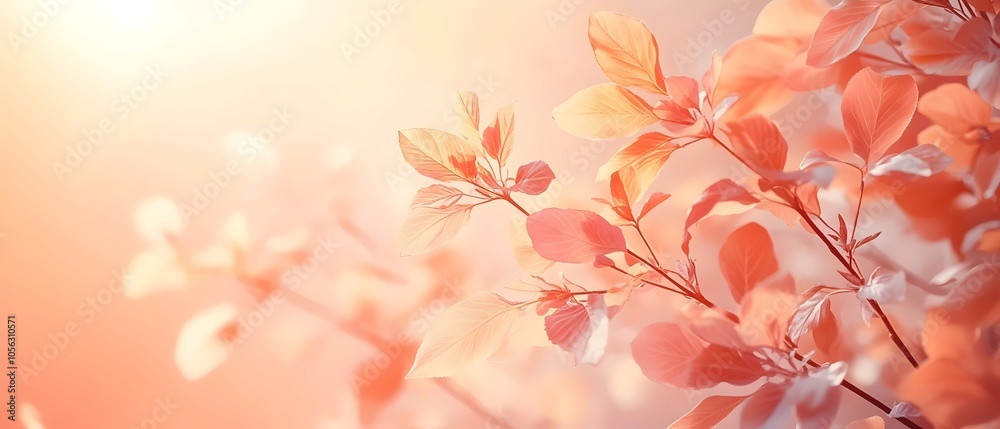 A close-up of delicate leaves in soft pastel hues, illuminated by warm sunlight, creating a serene and tranquil atmosphere. A close-up of delicate leaves in soft pastel hues, illuminated by warm sunlight, creating a serene and tranquil atmosphere.