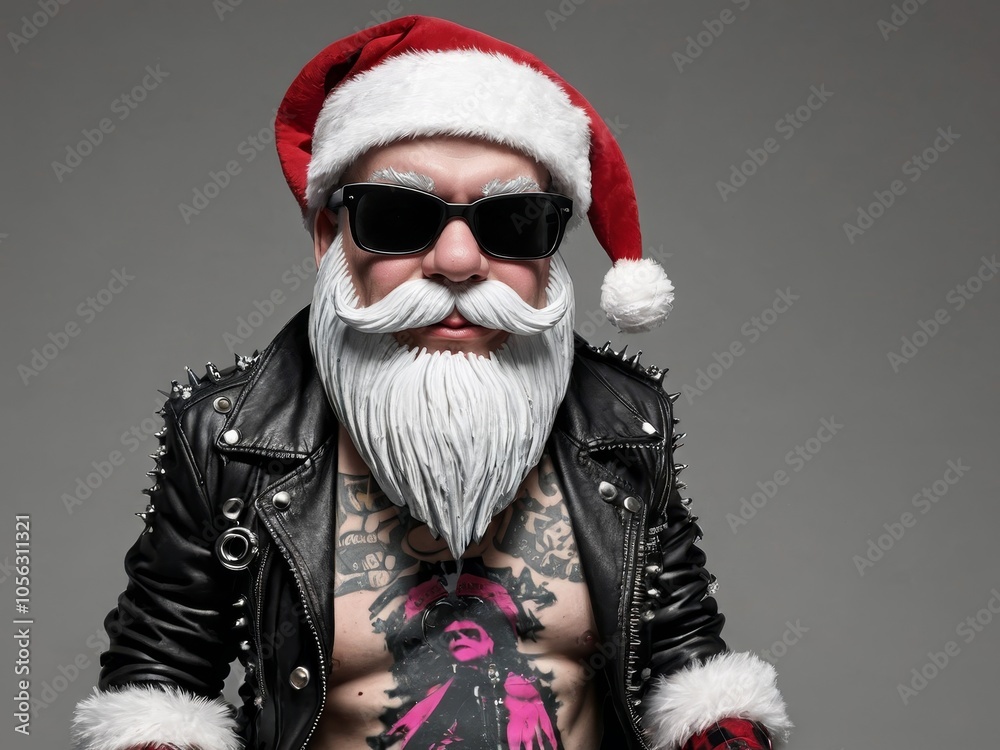 Punk Santa Claus in a Leather Jacket Punk Santa Claus in a Leather Jacket