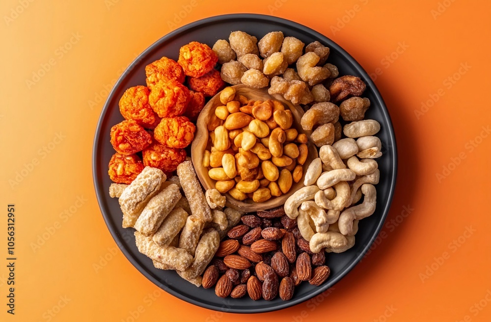 Diwali, Deepavali. Hindu festival of lights. Loy Krathong. Bowl of nuts and susofruits on bright background. Template with copy space for greeting card, banner, poster for Indian holidays, photo. Diwali, Deepavali. Hindu festival of lights. Loy Krathong. Bowl of nuts and susofruits on bright background. Template with copy space for greeting card, banner, poster for Indian holidays, photo.