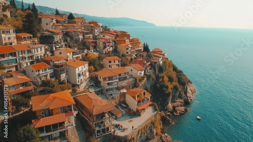 Coastal Village Overlooking Serene Blue Waters