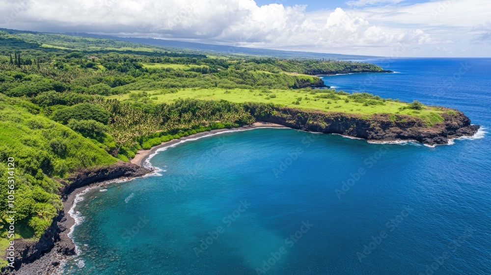 Scenic Coastal View of Lush Green Landscape and Ocean Scenic Coastal View of Lush Green Landscape and Ocean