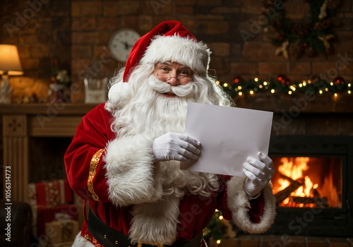 A Happy Santa Claus Holding A Blank Paper