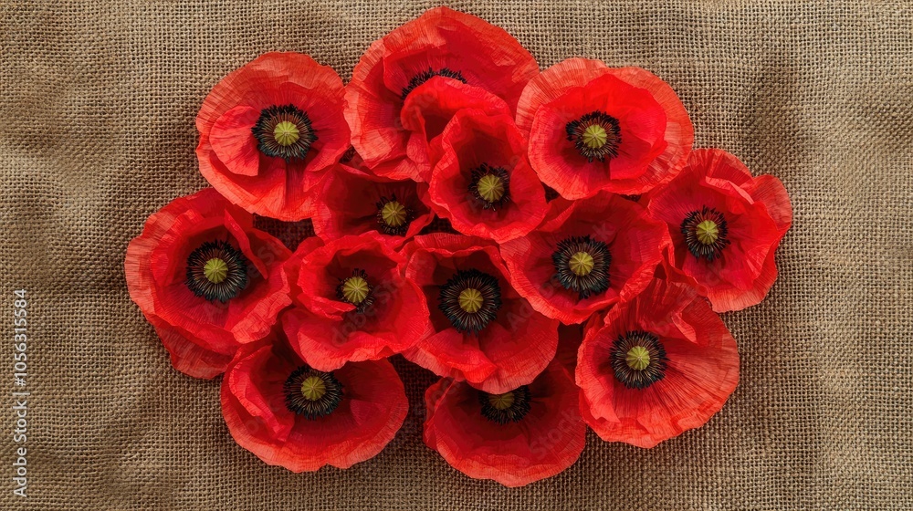 Vibrant Red Poppies Arranged on Natural Background