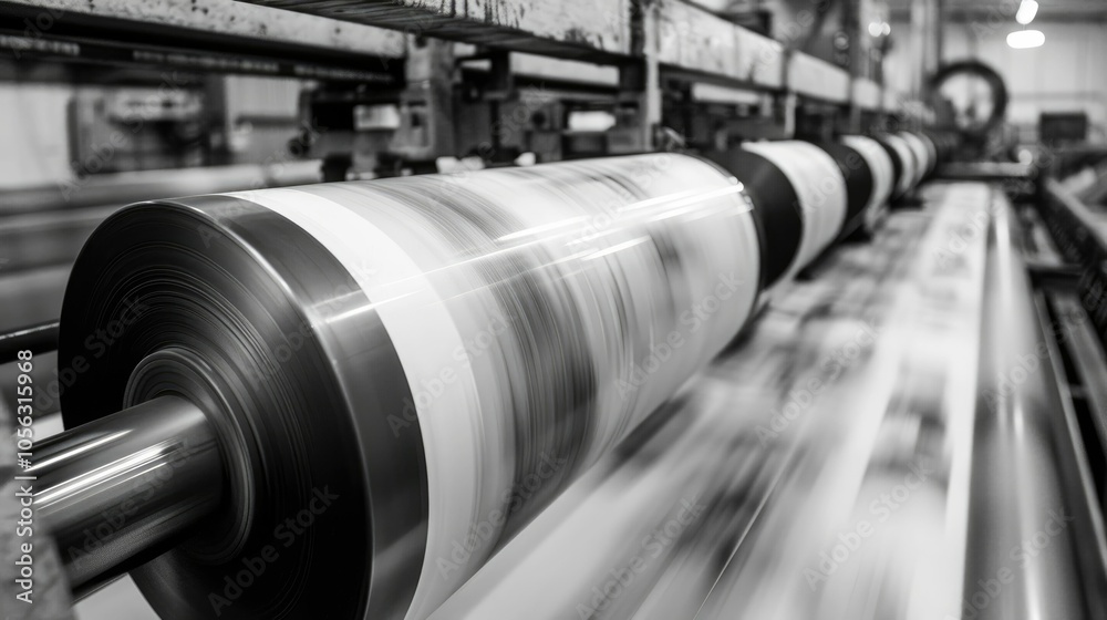 High-speed printing press in an industrial setting