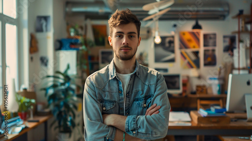 Handsome young man in a stylish office setting