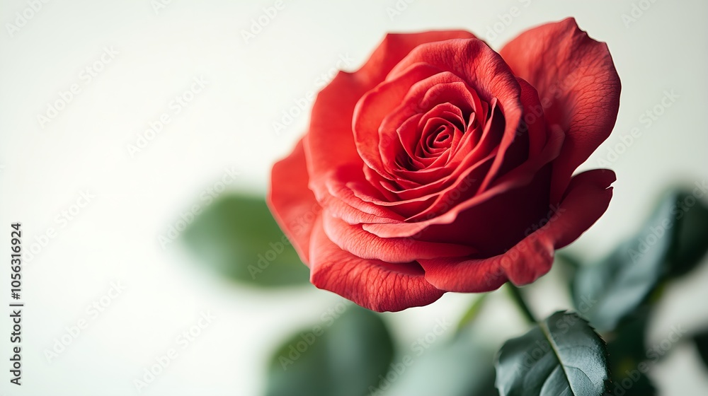 High-definition image of a single red rose in full bloom, pure white background accentuating its deep red hue, red rose bloom close-up, floral purity High-definition image of a single red rose in full bloom, pure white background accentuating its deep red hue, red rose bloom close-up, floral purity
