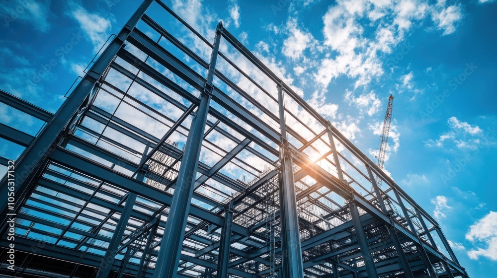 A large building under construction with a crane in the background A large building under construction with a crane in the background