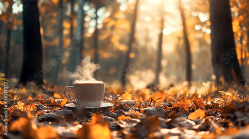 Enjoyed hot cocoa in the autumn forest.