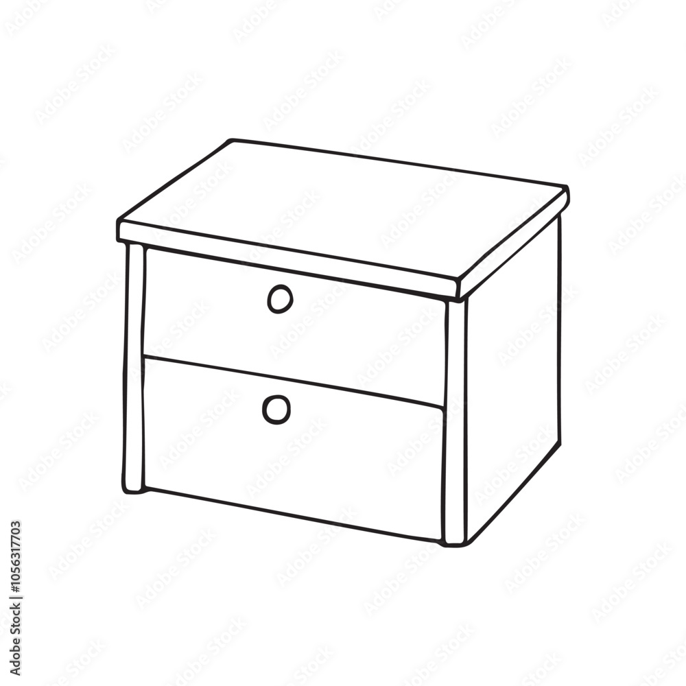 Vector hand drawn sketch doodle outline nightstand isolated on white background