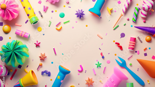 Happy birthday party background with text and colorful decorations