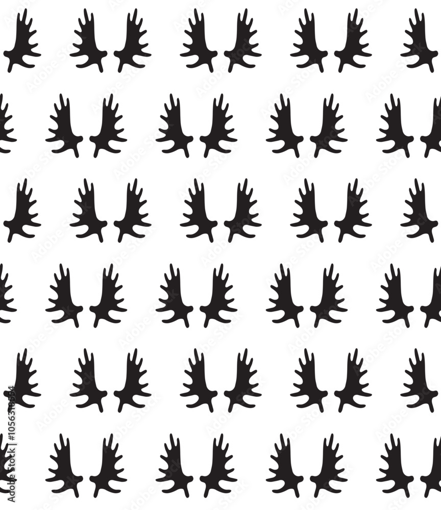 Vector seamless pattern of hand drawn moose horns silhouette isolated on white background Vector seamless pattern of hand drawn moose horns silhouette isolated on white background