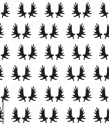 Vector seamless pattern of hand drawn moose horns silhouette isolated on white background