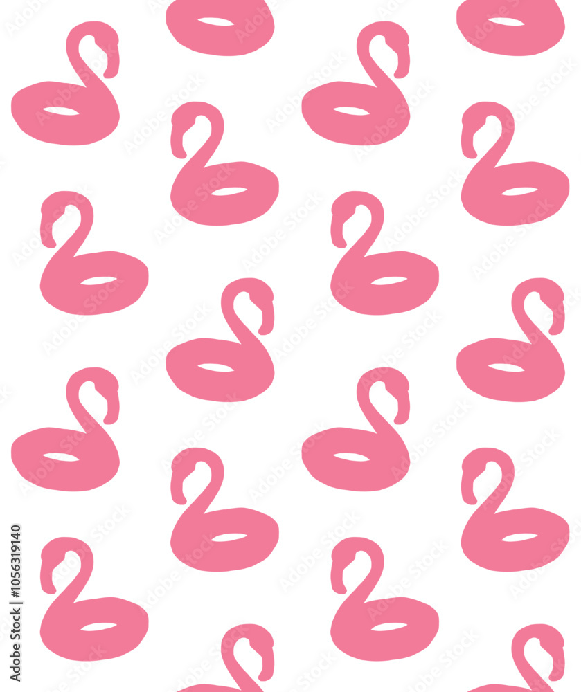 Vector seamless pattern of hand drawn floating flamingo silhouette isolated on white background