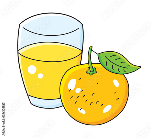 Fresh orange juice glass with an orange fruit isolated vector illustration