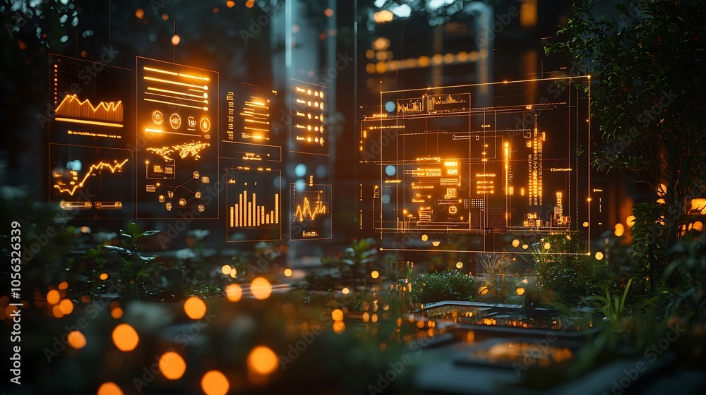 Illuminated data visualizations in a modern green space setting
