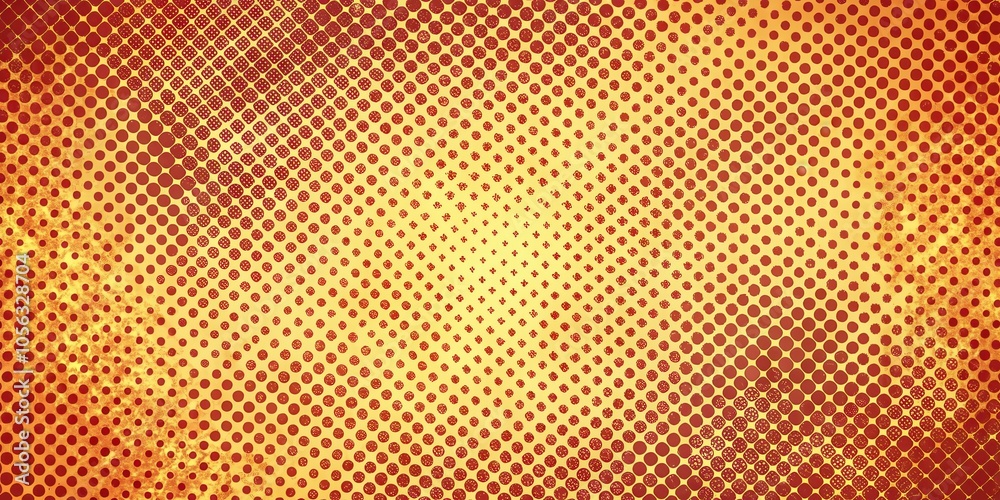 Obraz premium Abstract Geometric Pattern of Red and Yellow Circles and Squares on Grunge Background