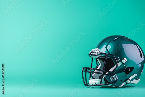 American football helmet with selective focus and copy space for text