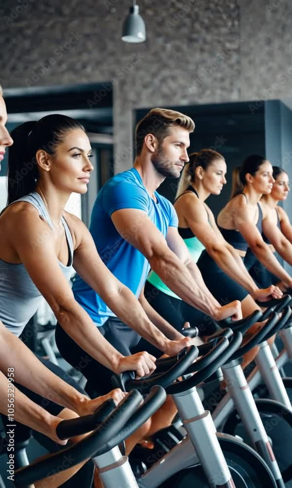 concept gym spinning people lifestyle althcare sport having group class sporty physical exercise slim fitness centre class body young bike recreation adult fitness looking male girl woman cycle