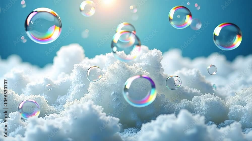 Foam and Bubbles in Bath Products: Bath foam or soap bubbles, capturing their unique patterns and rainbow reflections.