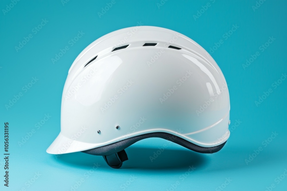 A white helmet is sitting on a blue surface A white helmet is sitting on a blue surface