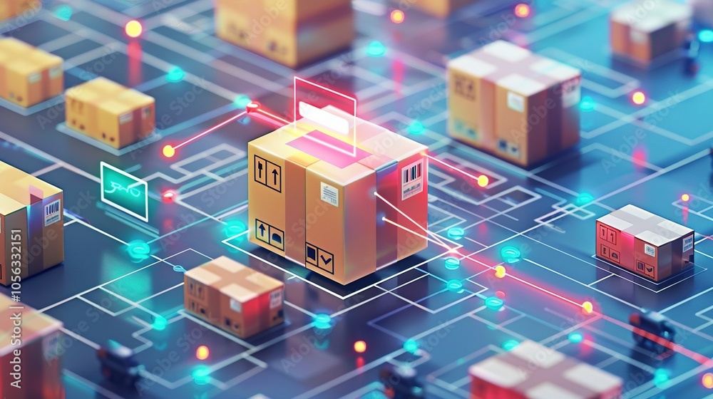 Cardboard Boxes Connected by a Network of Lines and Lights Cardboard Boxes Connected by a Network of Lines and Lights