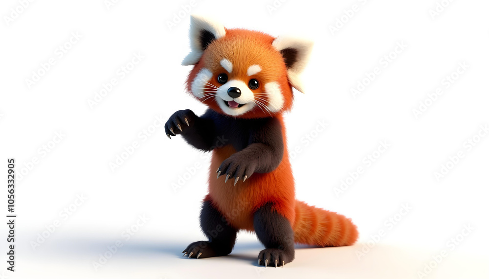 Fototapeta premium red panda standing on two legswith white background 1