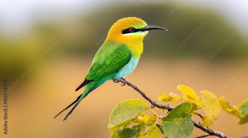 Colorful bird perched on a branch amid a blurred natural background during bright daylight Colorful bird perched on a branch amid a blurred natural background during bright daylight