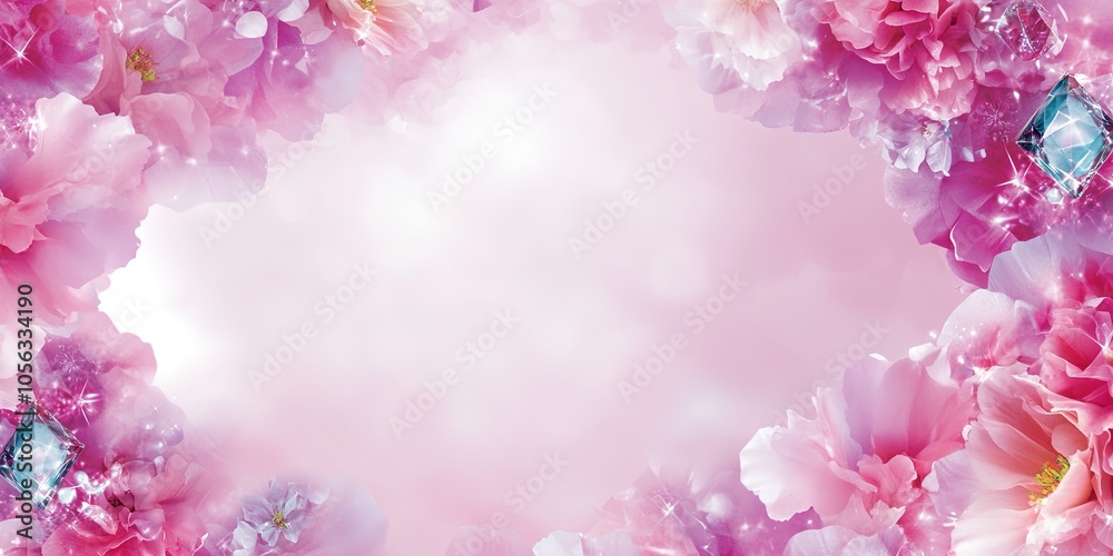 Delicate pink floral border with sparkling elements creating an elegant background design suitable for various uses Delicate pink floral border with sparkling elements creating an elegant background design suitable for various uses