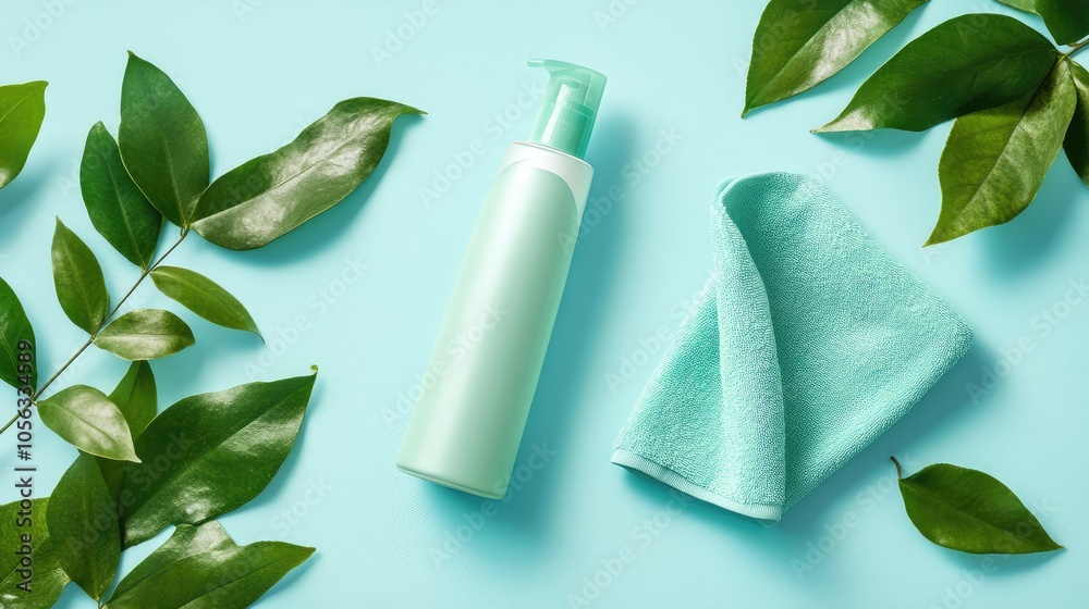Refreshing Skin Care Products on a Mint Background Refreshing Skin Care Products on a Mint Background