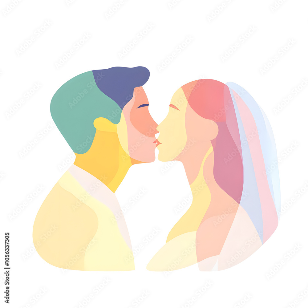 Couple Embracing in Colorful Silhouette Art, transparent background Couple Embracing in Colorful Silhouette Art, transparent background