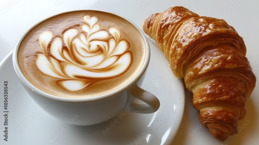 Coffee with Croissant on a White Surface