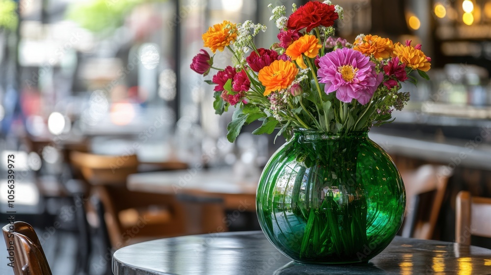 Vibrant Flower Arrangement in a Green Vase Vibrant Flower Arrangement in a Green Vase