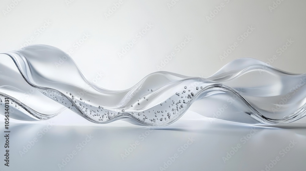 A series of water drops cascading down a smooth surface, creating a mesmerizing effect, elegantly placed on a bright white backdrop A series of water drops cascading down a smooth surface, creating a mesmerizing effect, elegantly placed on a bright white backdrop