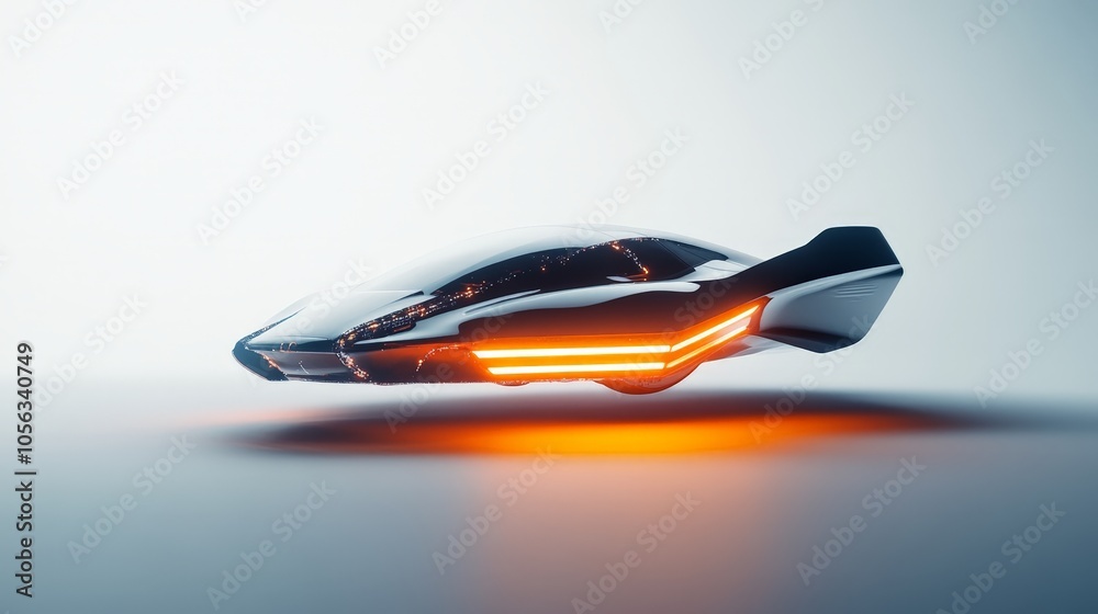 A sleek, aerodynamic future car with glowing LED lights, hovering slightly above the ground on a minimalistic white background, embodying futuristic design and technology A sleek, aerodynamic future car with glowing LED lights, hovering slightly above the ground on a minimalistic white background, embodying futuristic design and technology