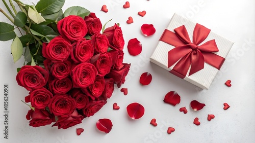 red roses and gift box