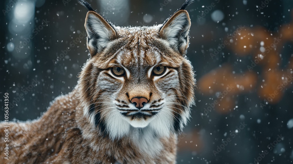 Obraz premium Capture the serene beauty of a majestic lynx in a tranquil winter forest scene, blanketed in snow.