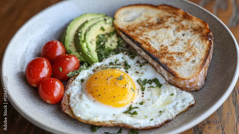 Delicious Breakfast Plate with Fried Egg and Toast Delicious Breakfast Plate with Fried Egg and Toast