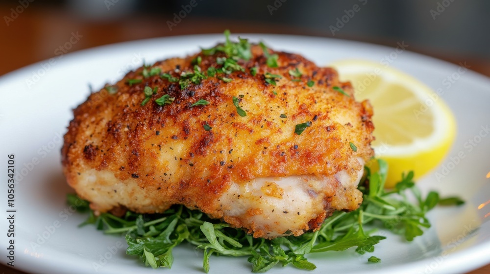 Crispy Fried Chicken Thigh on Fresh Greens Crispy Fried Chicken Thigh on Fresh Greens