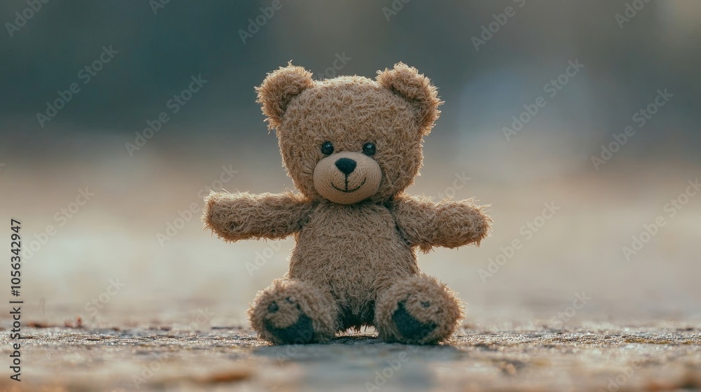 A tiny brown teddy bear, its arms outstretched, sitting softly against a clean, bright background, ready to offer warmth and companionship A tiny brown teddy bear, its arms outstretched, sitting softly against a clean, bright background, ready to offer warmth and companionship