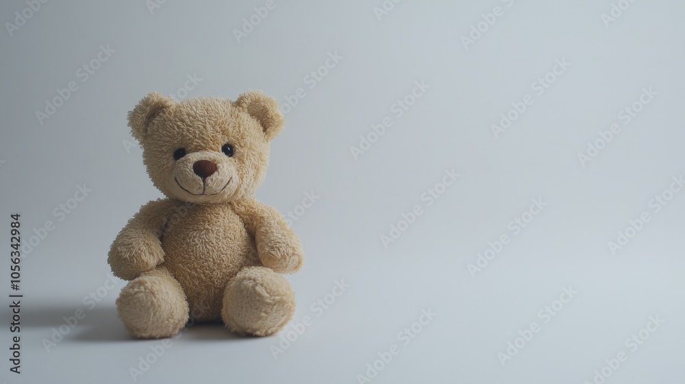 A tiny brown teddy bear, its fur soft and warm, sitting quietly on a clean, white background, bringing back sweet memories of childhood