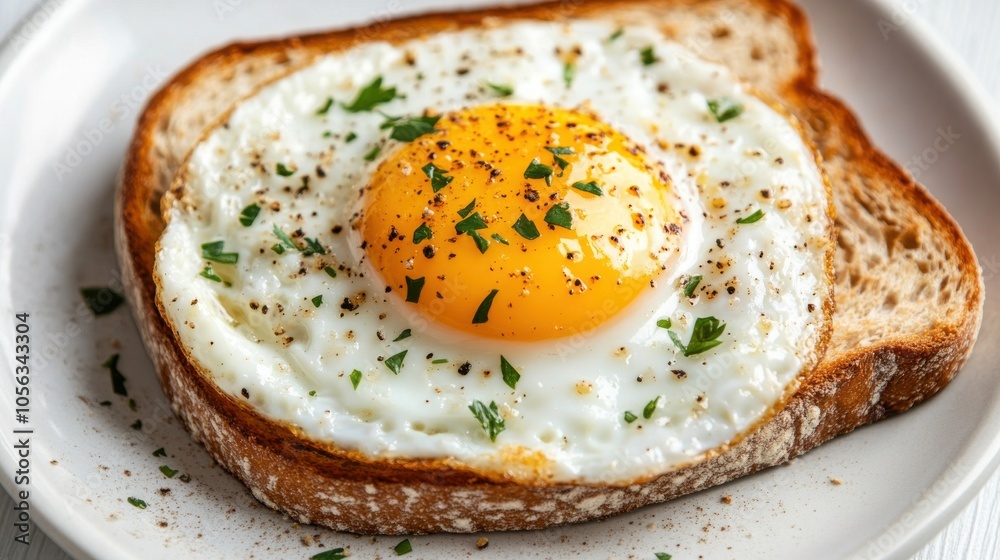 Close Up of Fried Egg with Creamy Yolk on Toast Close Up of Fried Egg with Creamy Yolk on Toast