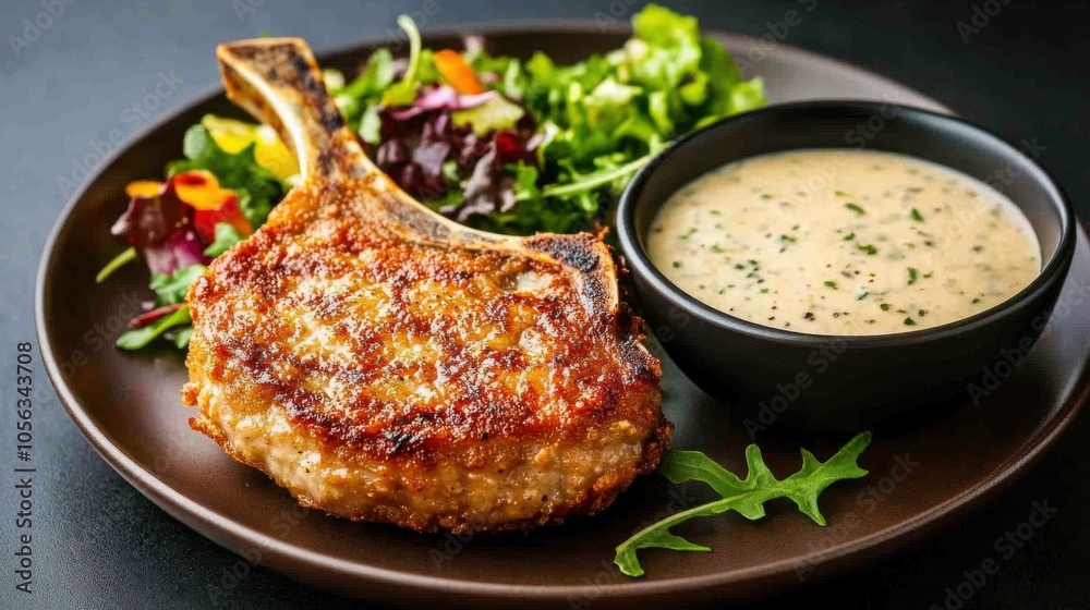 Crispy Fried Pork Chop with Salad and Sauce