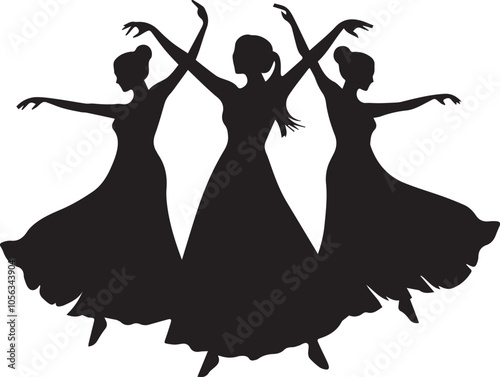 Silhouette of a group performing a cultural dance, kwanza silhouette vector