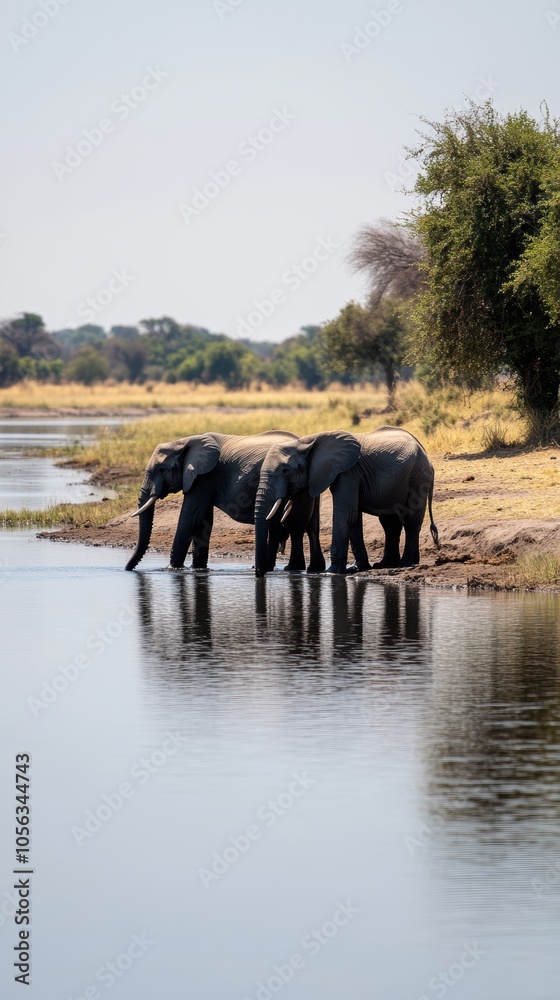 Fototapeta premium Elephants drinking water in chobe national park, botswana