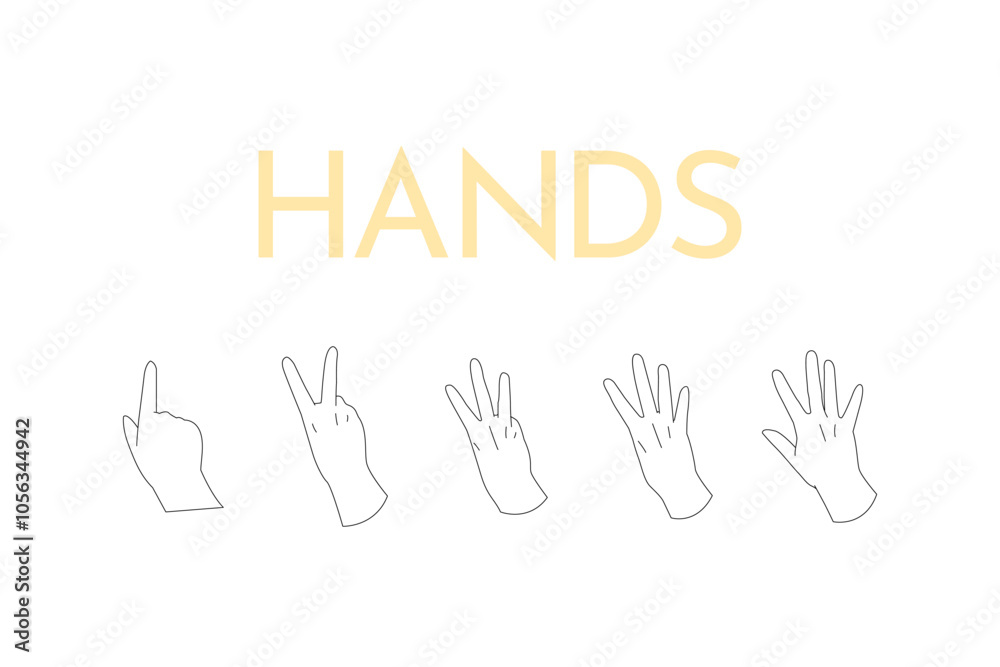 手　カウント　数字　右手　ハンドサイン　手の甲　ベクター