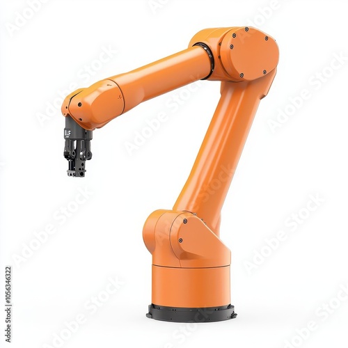 A robotic arm in vibrant orange, designed for automated tasks in manufacturing, showcasing precision and modern engineering.