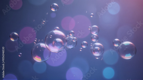 The Elegant Dance of Floating Bubbles in Various Stages of Formation with Light and Color