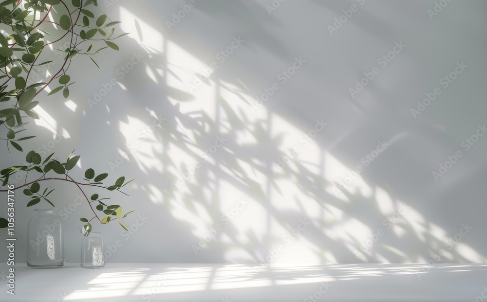 Minimalistic Background with Window and Tree Shadows on White Wall for Product Presentation Minimalistic Background with Window and Tree Shadows on White Wall for Product Presentation