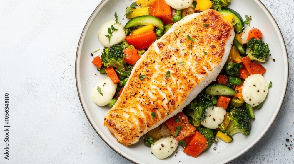Pan-Fried Fish Fillet with Golden Crust and Vegetables Pan-Fried Fish Fillet with Golden Crust and Vegetables